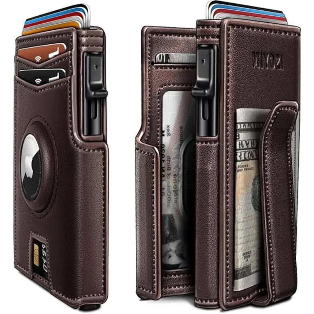 Airtag Wallet for Men,with Money Clip 10 Cards Metal Case Smart Slim Pop Up
